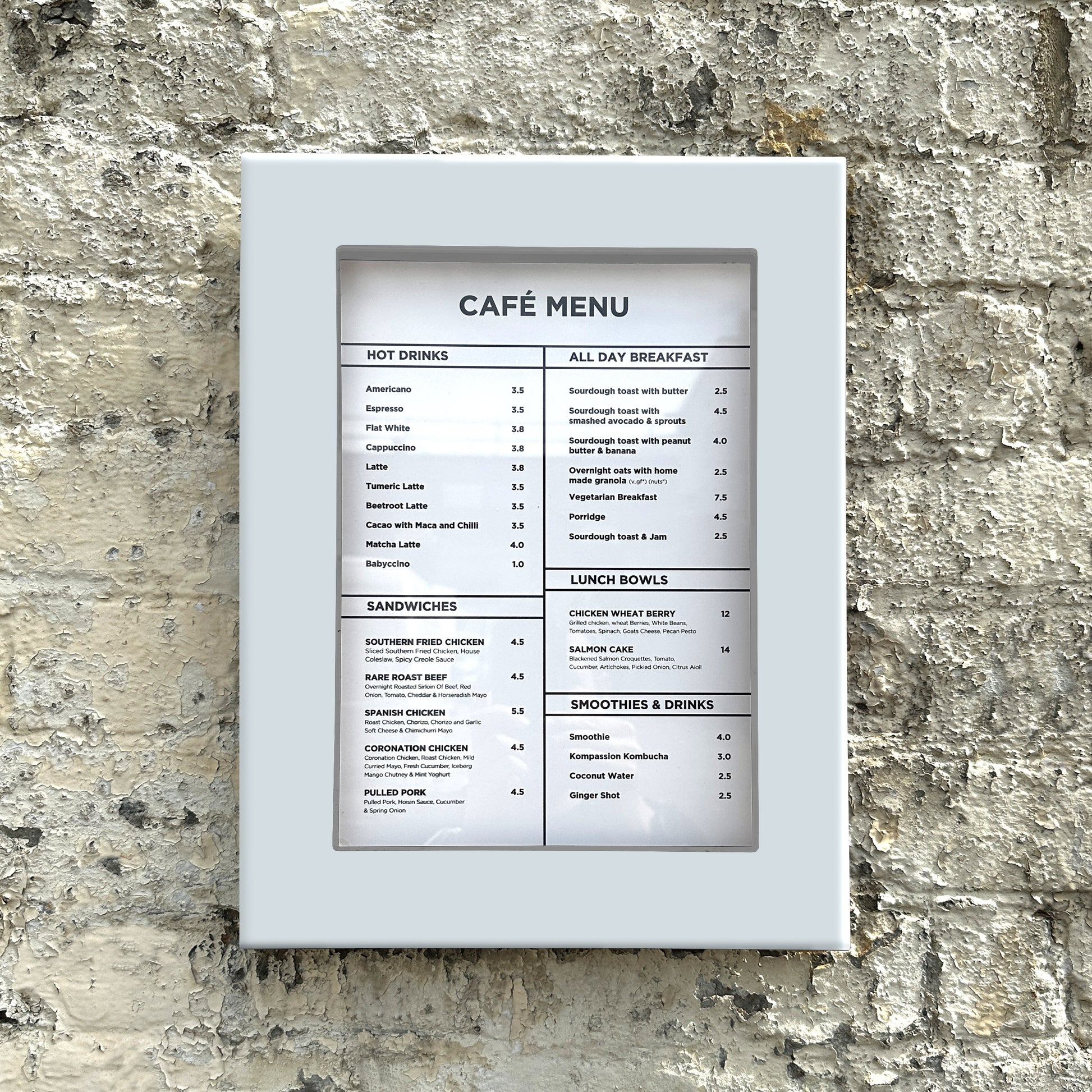 A4 A3 White Illuminated Slimline Menu Case