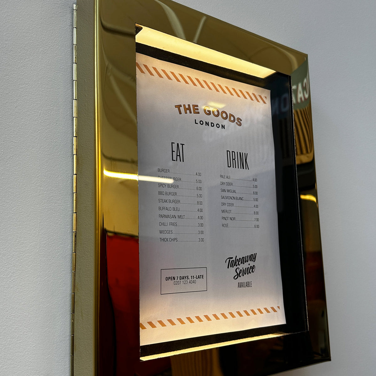 Case Filemenu Brass Menu Case UK โ 'The Goods' Signs London