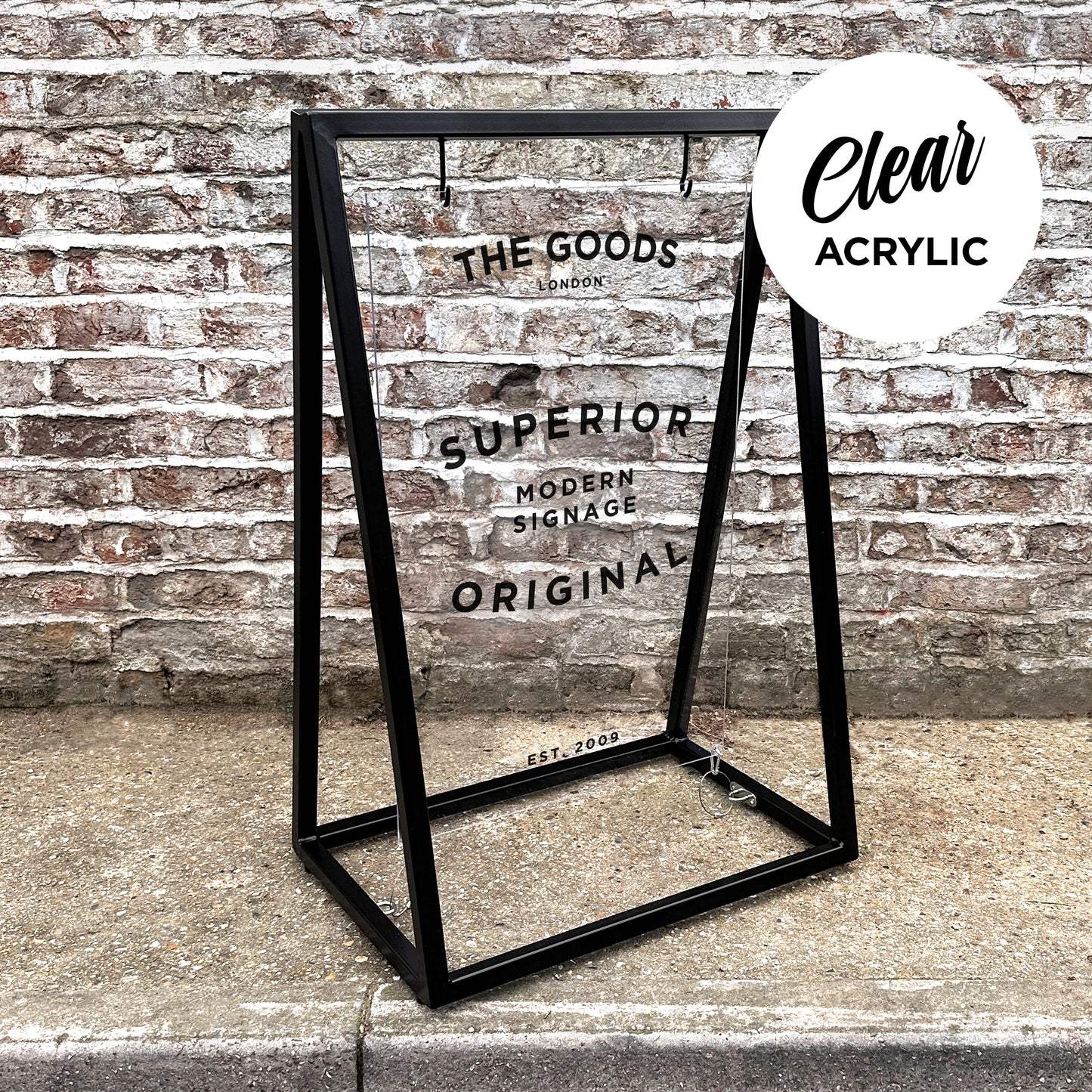 Clear perspex pavement sign