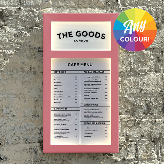 illuminated menu case with logo - any colour