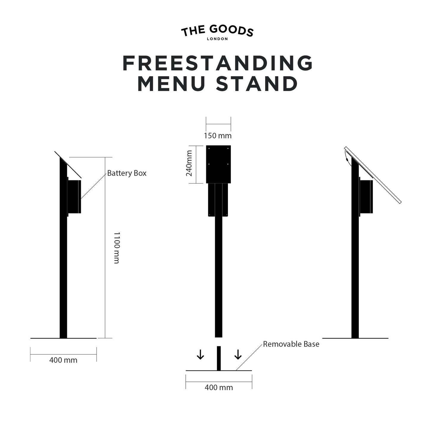 'The Streatham' - Black Freestanding Illuminated Exterior Menu Box (Battery Powered)