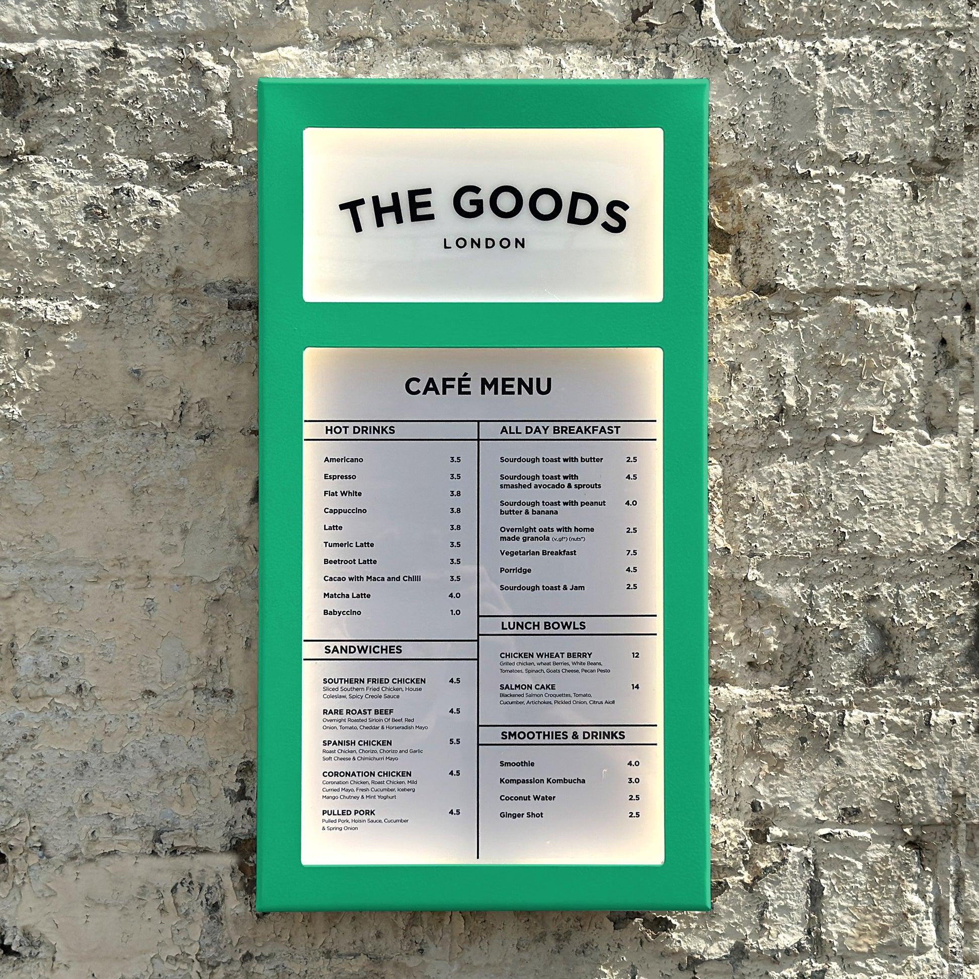 illuminated menu case with logo - any colour