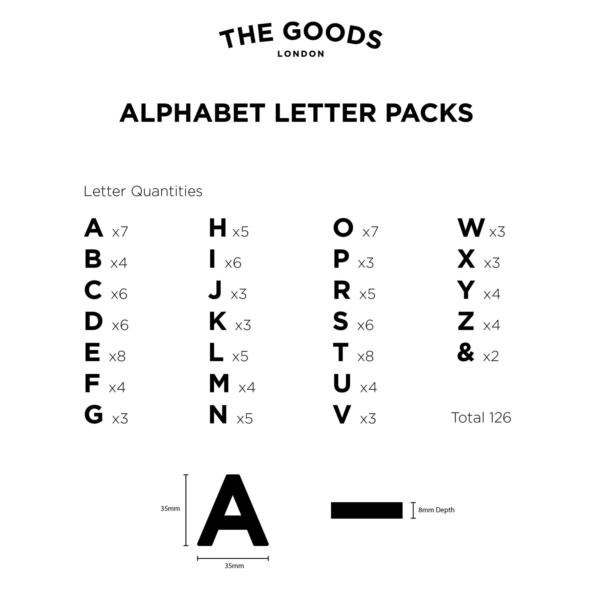 Spec for magnetic alphabet letters