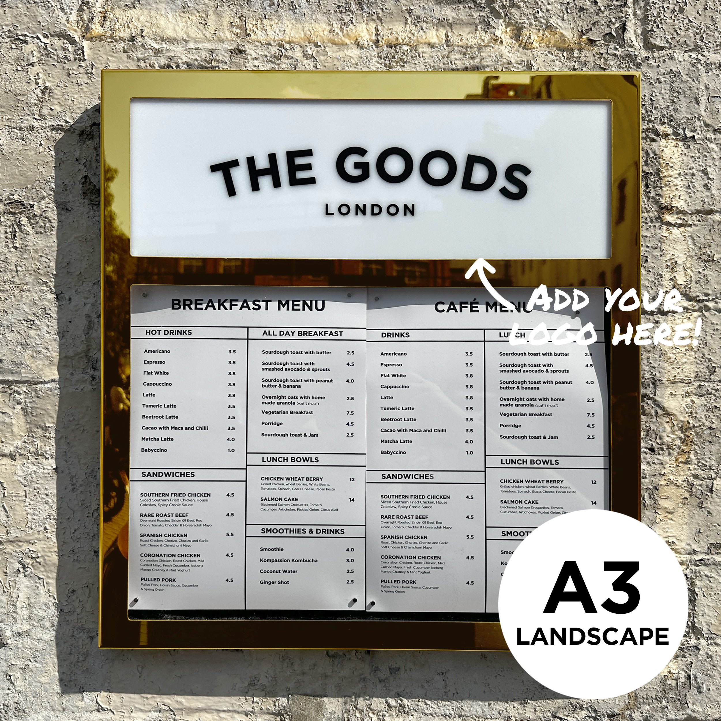 illuminated White Menu Case with your brand logo – The Goods London