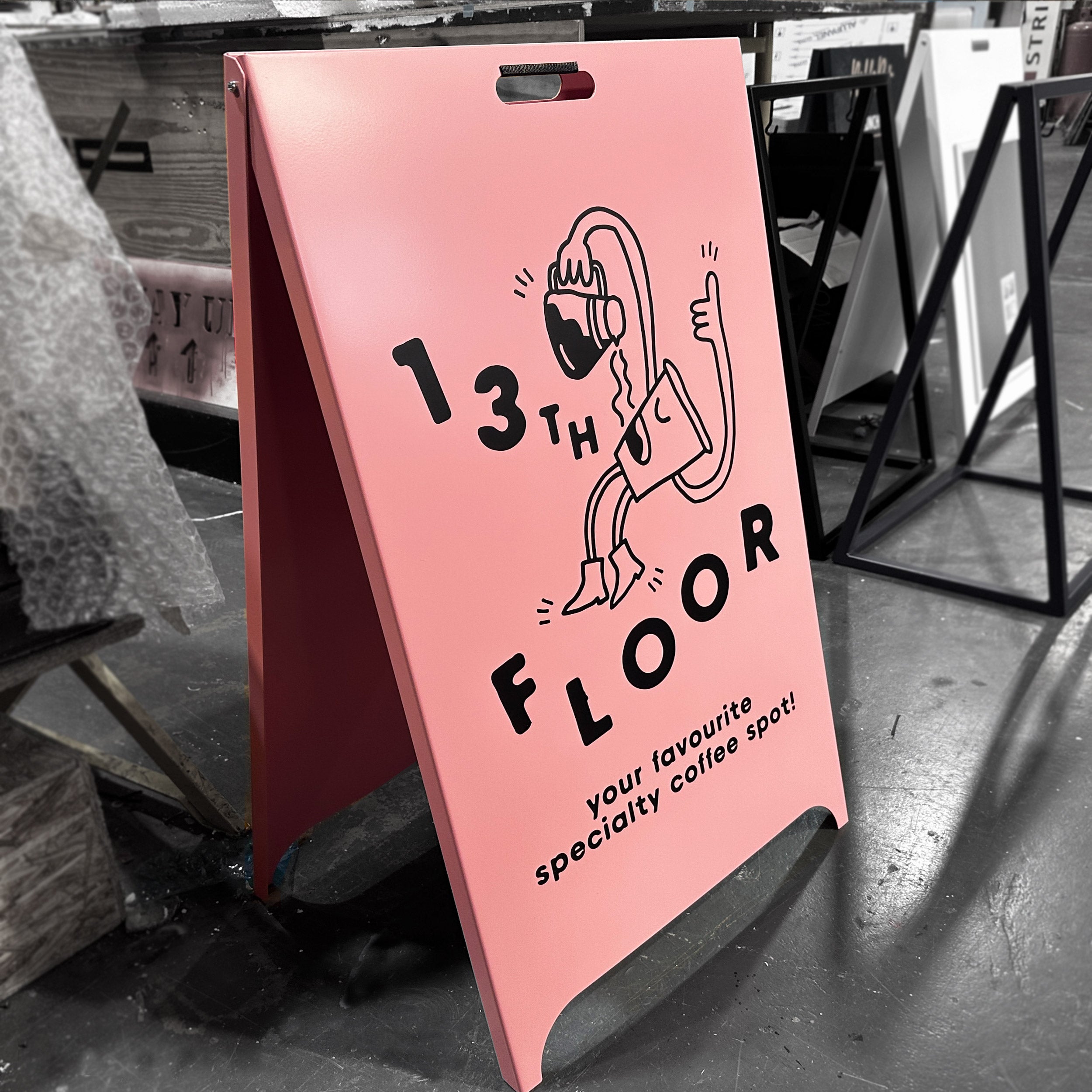 Pink Instruction Sign 'The Fitzrovia' - Pink 'A' board Pavement Sign – 'The Goods' Signs London