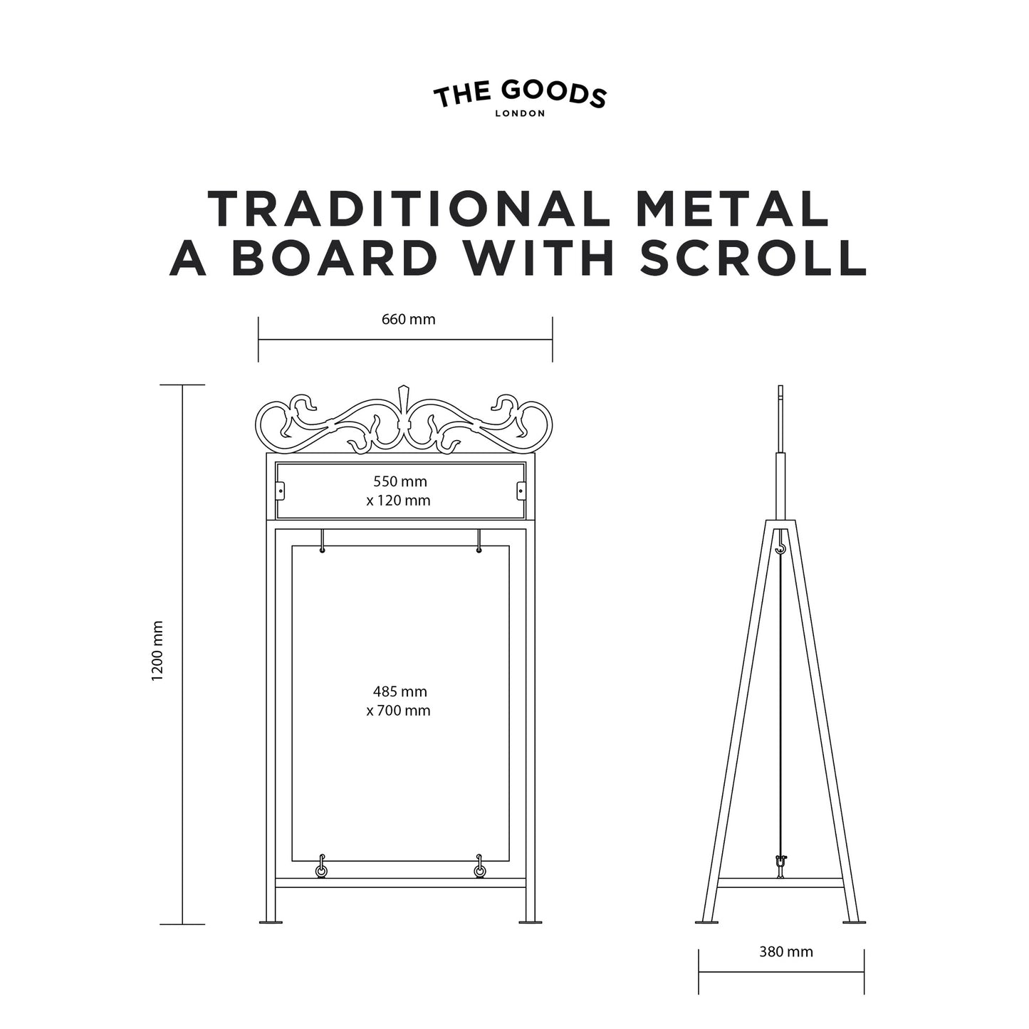 Technical Drawing for Traditonal A board with scrollwork.