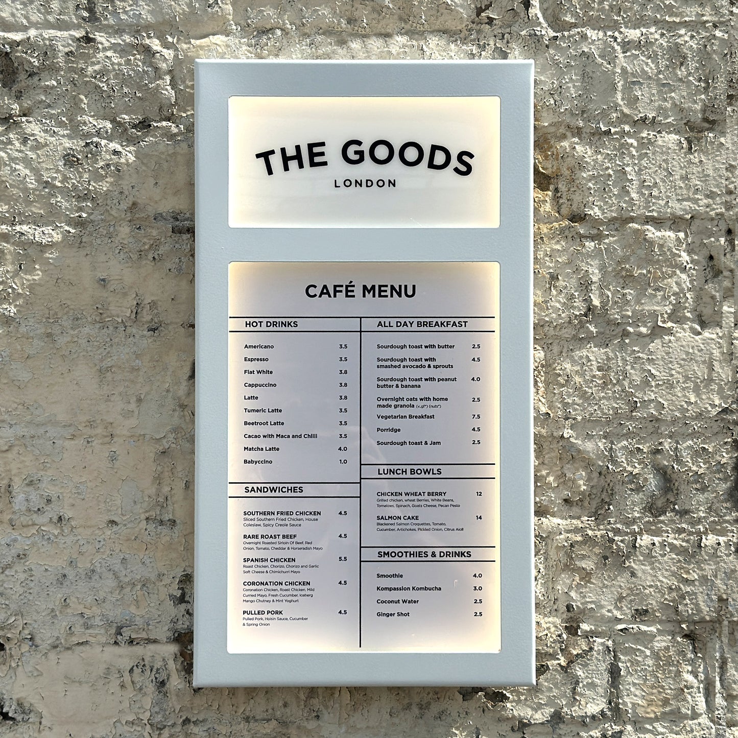  White Illuminated Menu Case with restaurant logo