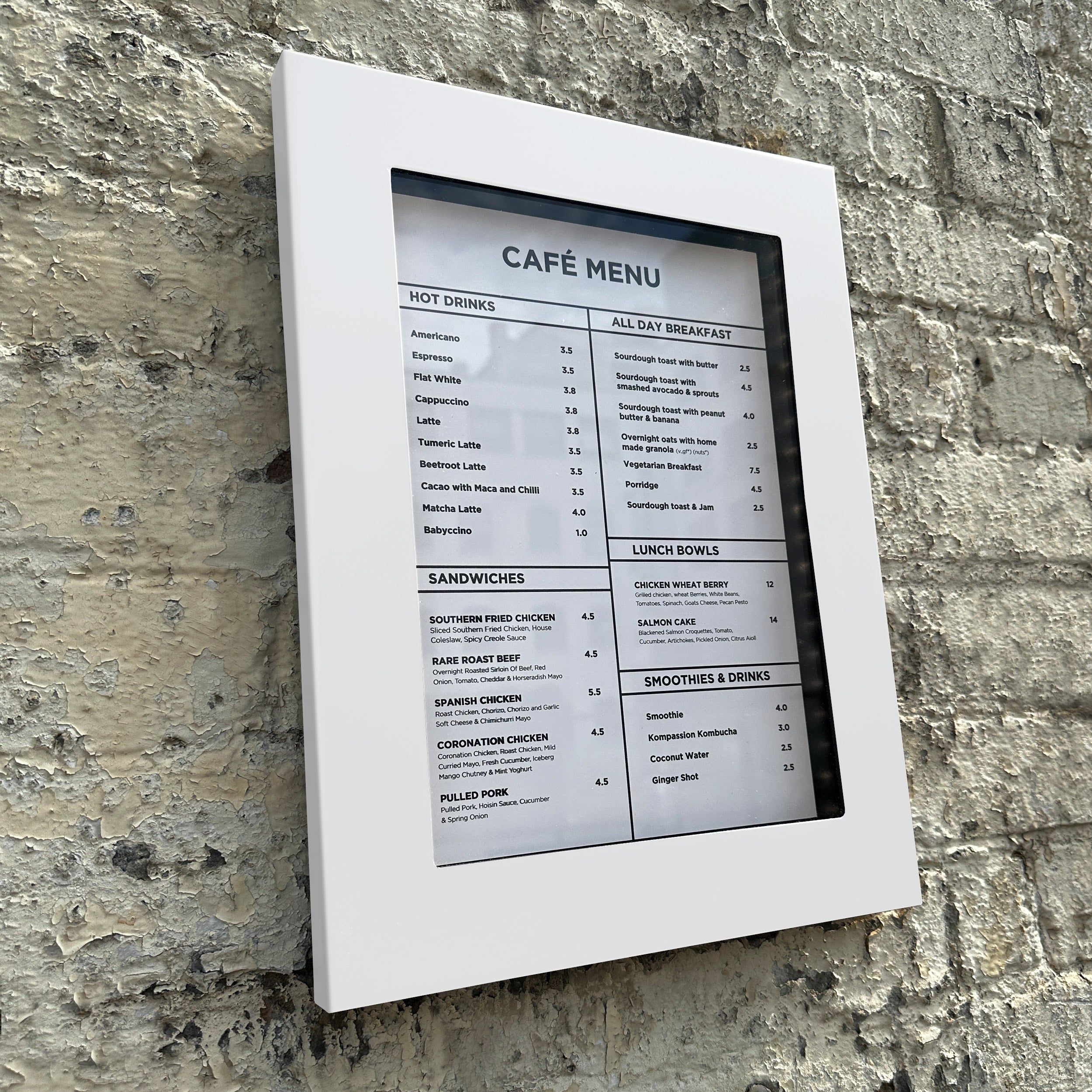 Display Case Menu Rustic Simple Illuminated White Slimline Menu Case – The Goods London