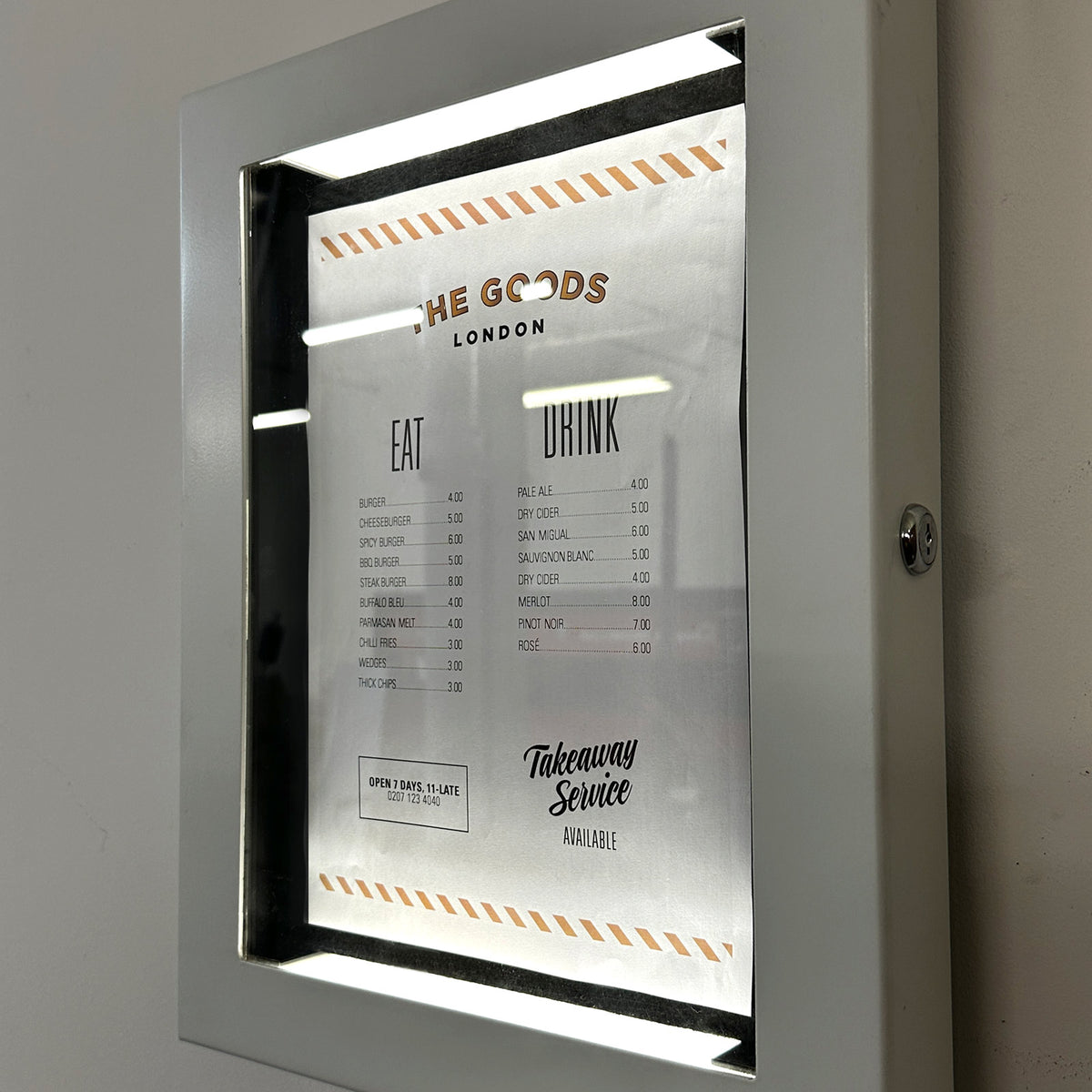 Case Filemenu Lockable Menu Display Case - Any Colour โ 'The Goods' Signs London