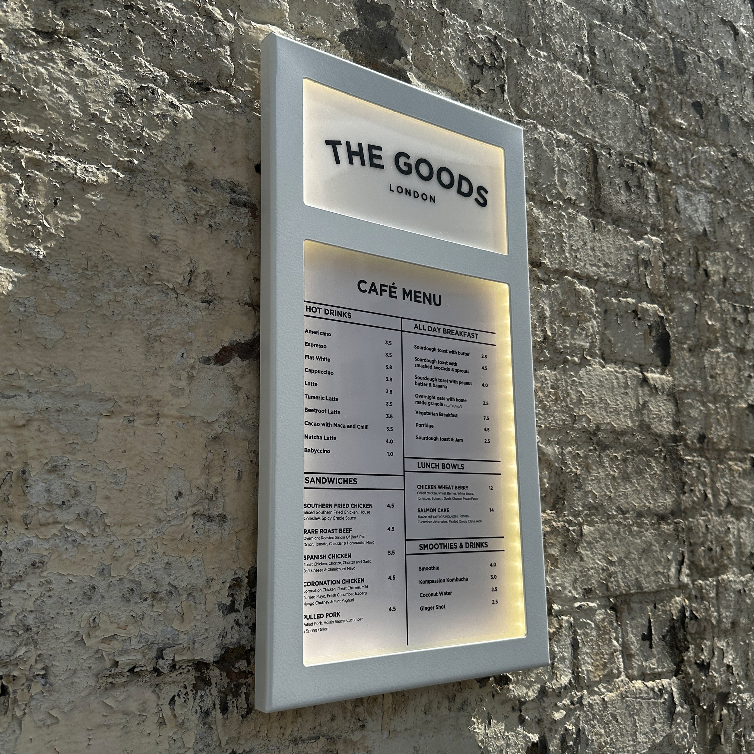 Case Filemenu illuminated White Menu Case with your brand logo โ 'The Goods' Signs London