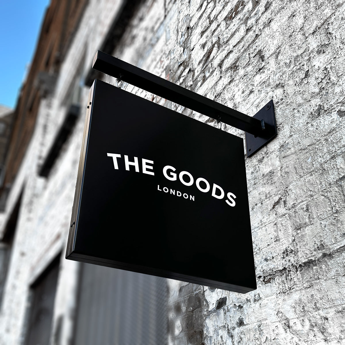 'The Bank' - Outdoor metal box hanging swing sign – 'The Goods' Signs ...